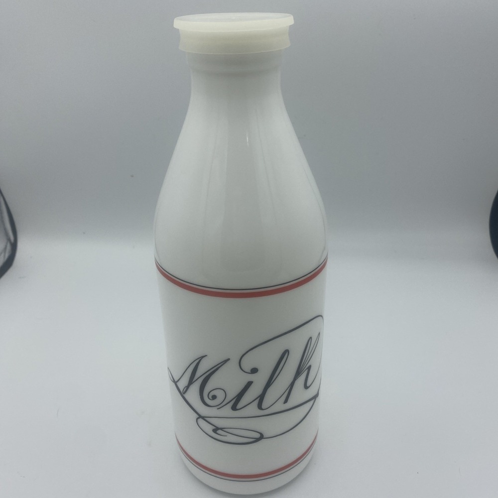 Egizia White Glass Milk Bottle Scripted Letters Farm Barn Home Dairy Decor Vtg